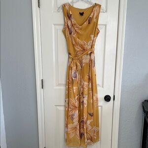 Alexa B goldenrod yellow floral cowl neck maxi sheath dress with sash size 10P